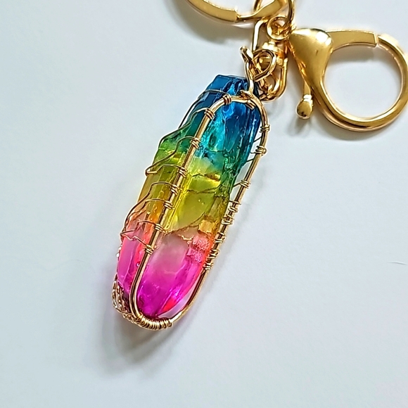 BRAND NEW! Ombre Natural Large Crystal Keychain Purse Charm ~ Gift Well-being - Picture 5 of 5